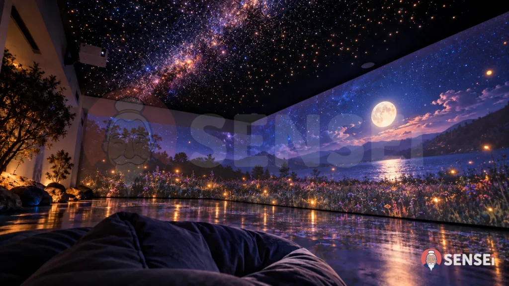 Cielo stellato proiettato sul soffitto di una stanza SENSEi