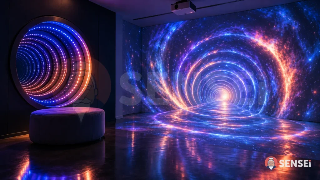 Tunnel infinito luminoso in una stanza SENSEi